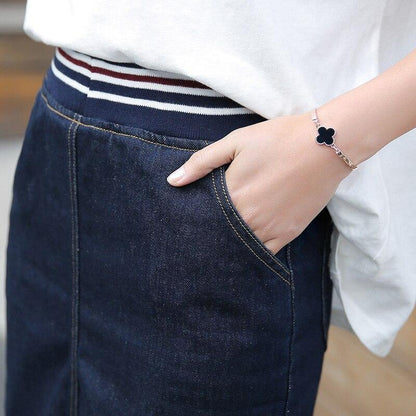 Dam Jeanskjol Midi Elastiskt Midjeband Denim-3