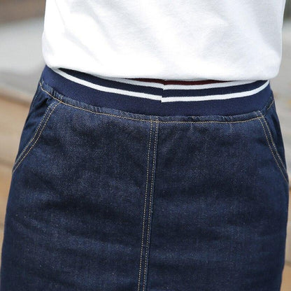 Dam Jeanskjol Midi Elastiskt Midjeband Denim-4