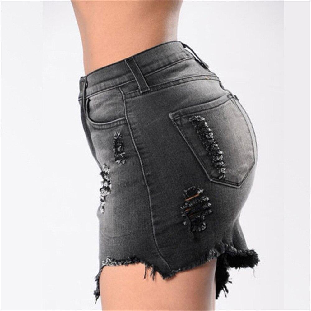 Asymmetrisk Jeanskjol Dam med Slitningar – Kort Denimkjol med Hög Midja och Praktiska Fickor 3