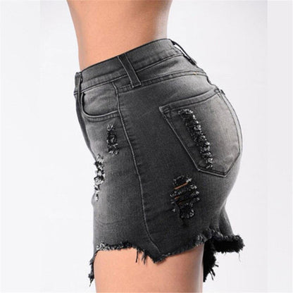 Asymmetrisk Jeanskjol Dam med Slitningar – Kort Denimkjol med Hög Midja och Praktiska Fickor 3