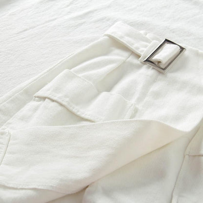 Kort Jeanskjol Dam med Fickor i Denim – Trapezoidalt Snitt, Justerbar Midja, Blå eller Vit Kjol 2