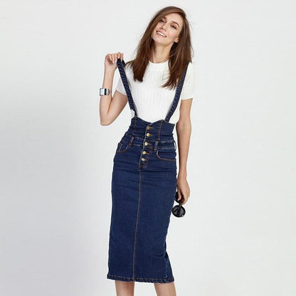 Jeanskjol Dam i Medium Längd – Blå Denim med Knapplåsning och Fickor 6