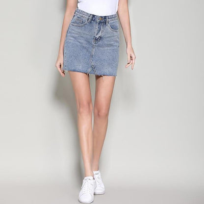 Dam Mini Jeanskjol Riven Denim Trendig Tight Passform 5