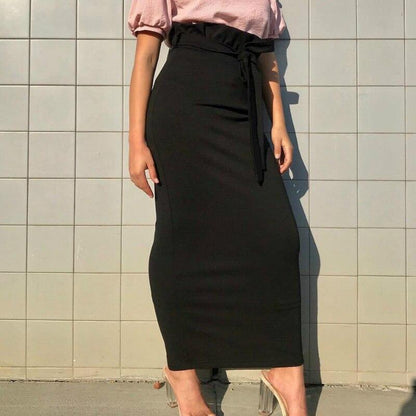 Lång Kjol Dam Med Band Enfärgad Mjuk Polyester-2