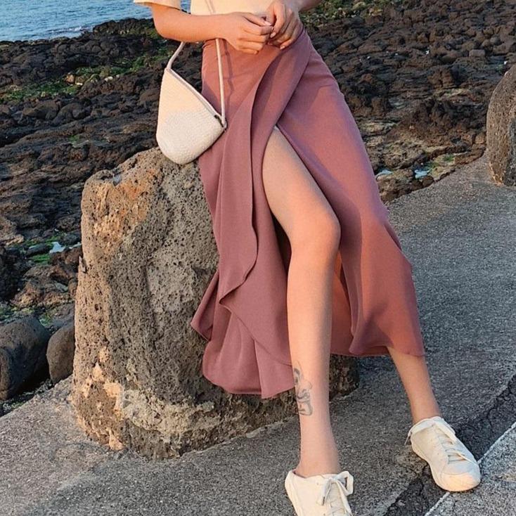 Kvinnor Midirock Dekorativ Knytning Högkvalitativt Tyg-1