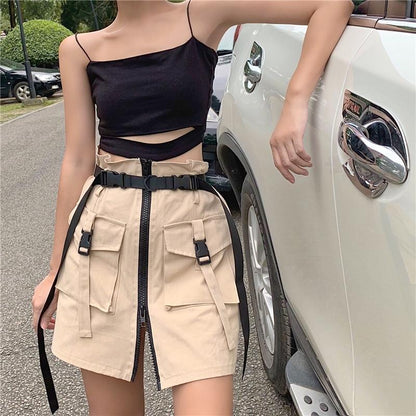 Svart Minikjol med Fickor för Kvinna – Kort Snitt i Polyester, Trendig och Praktisk Mini Kjol 4