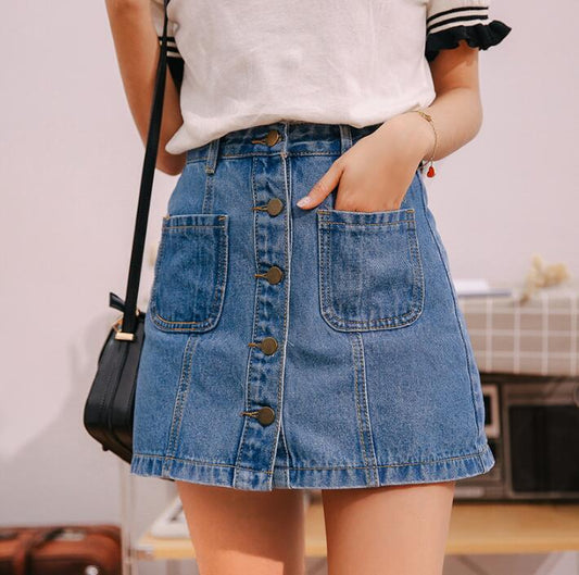 Kvinna Denim Minirock Trapezoidal Stil 1