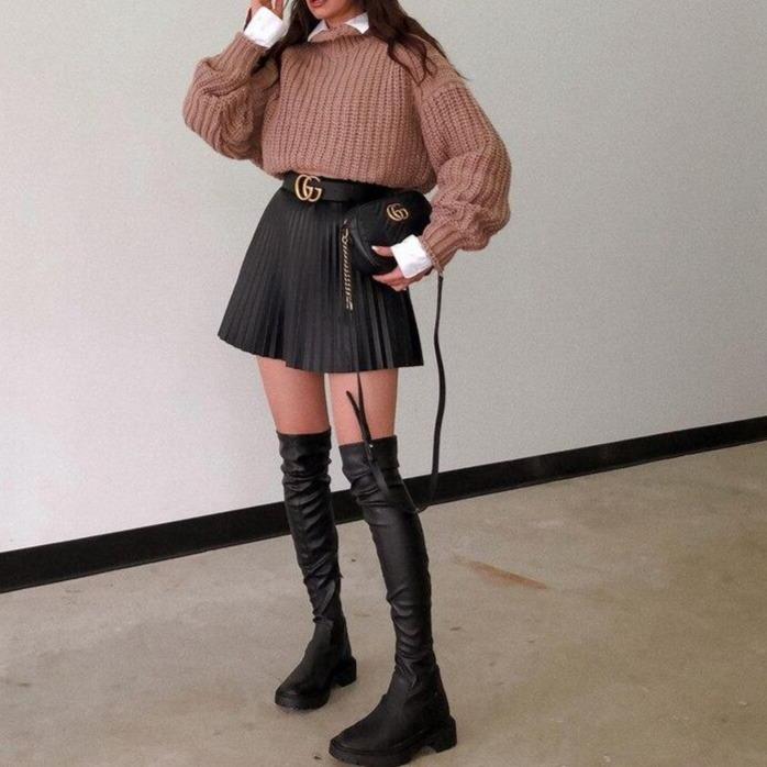 Kvinna Mini Kjol Utställd Elastisk Polyester 1