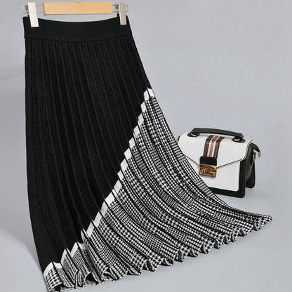 Dam Asymmetrisk Kjol Veckad Stickad Tyg 7