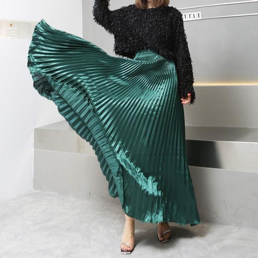 Dam Maxikjol Utställd Elastisk Midjeband Glansig Väv-1