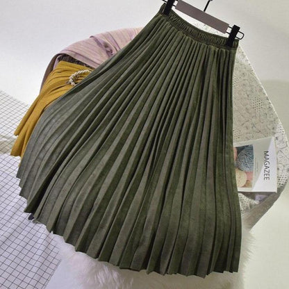 Kvinna Veckad Kjol Medellängd Elastisk Polyester 13