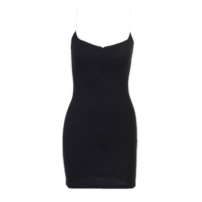 Dam Miniklänning Djup V-ringning Kontrasterande Remmar Högkvalitativt Tyg-5