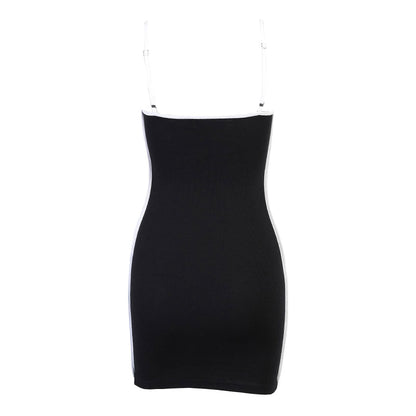 Dam Miniklänning Djup V-ringning Kontrasterande Remmar Högkvalitativt Tyg-6