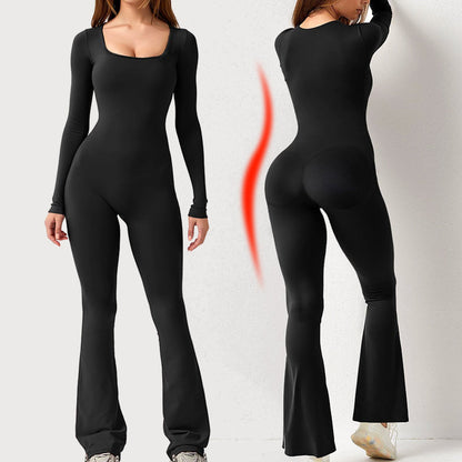 Damoverall Långärmad Fyrkantig Halsringning Bred Ben Polyester-1