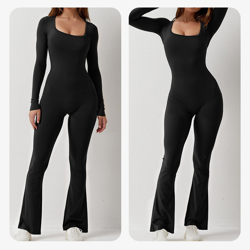 Damoverall Långärmad Fyrkantig Halsringning Bred Ben Polyester-3