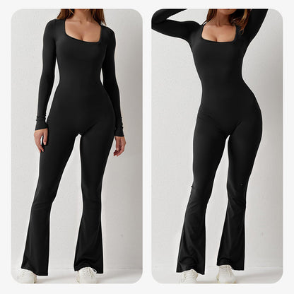 Damoverall Långärmad Fyrkantig Halsringning Bred Ben Polyester-3