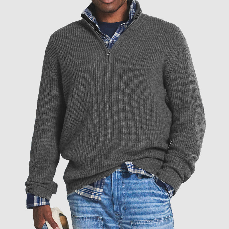 Herr Tröja Zip Business Casual i Mjuk Blandning – Modern Passform för Kontor och Fritid 1