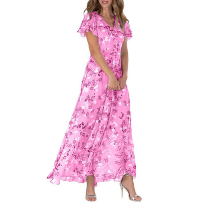 Variant image for Maxiklänning Dam Blommönster Elegant Långt Tyg för Sommarens Fester-25