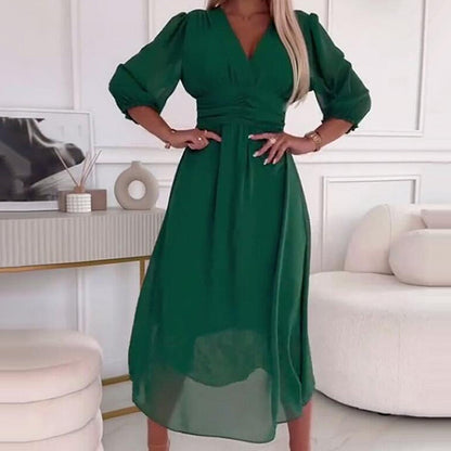 Kvinnors V-Neck Klänning Flödande Chiffong-3