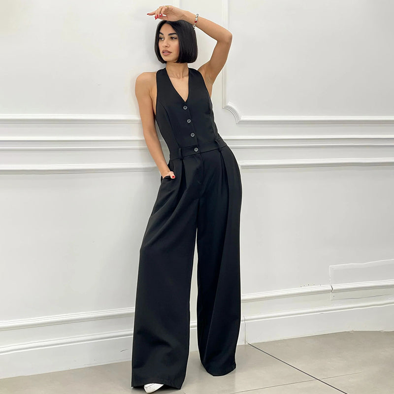 Variant image for Kvinnors Bredbent Jumpsuit med Knappdetaljer i Polyester-9