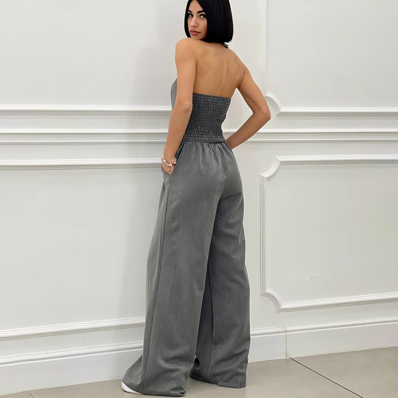 Kvinnors Bredbent Jumpsuit med Knappdetaljer i Polyester-4