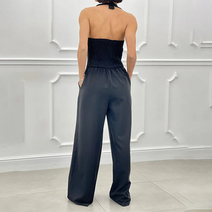 Kvinnors Bredbent Jumpsuit med Knappdetaljer i Polyester-6