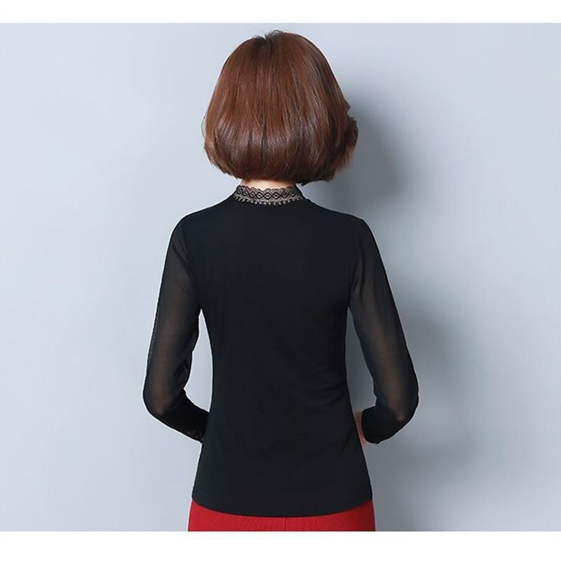 Dam Blus Turtleneck Patchwork Polyester Stretch-4