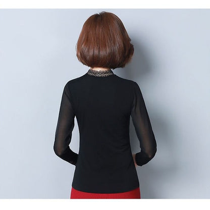 Dam Blus Turtleneck Patchwork Polyester Stretch-4