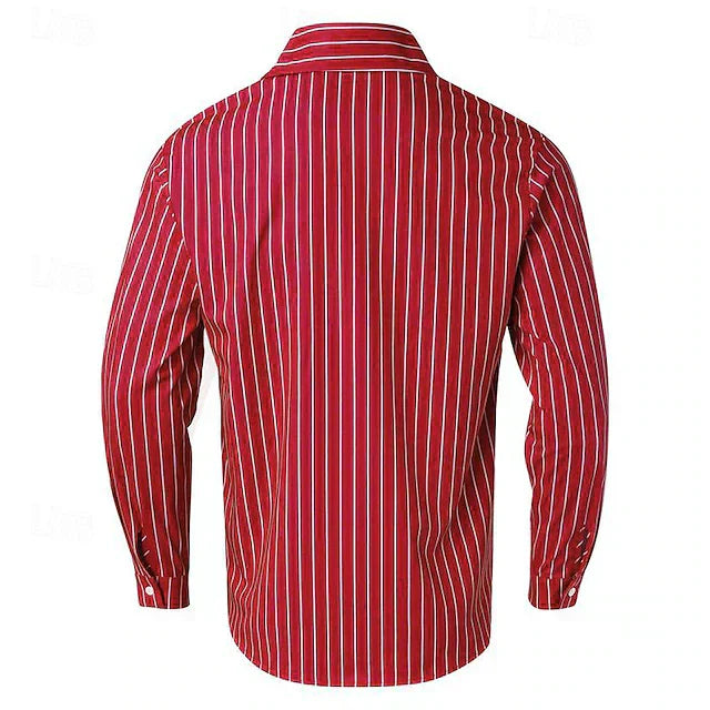 Herrskjorta Klassisk Randig 100% Bomull Elegant Stil-5