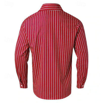 Herrskjorta Klassisk Randig 100% Bomull Elegant Stil-5