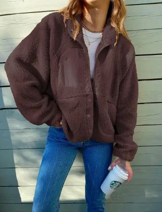 Fleecejacka Dam Knappstängning Mjuk Fleece för Kalla Dagar 5