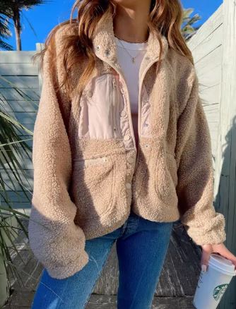 Fleecejacka Dam Knappstängning Mjuk Fleece för Kalla Dagar 4