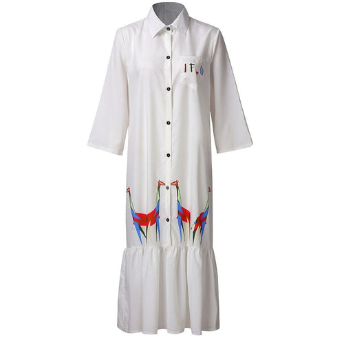 Maxiklänning Dam Girafftryck Skjortkrage Polyester Lång Ärmar-1