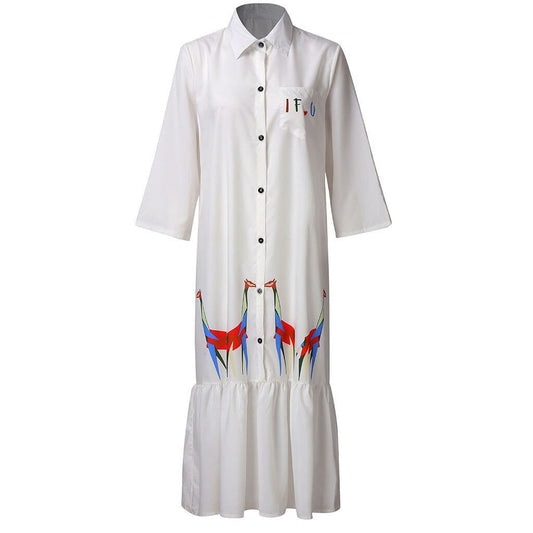 Maxiklänning Dam Girafftryck Skjortkrage Polyester Lång Ärmar-1