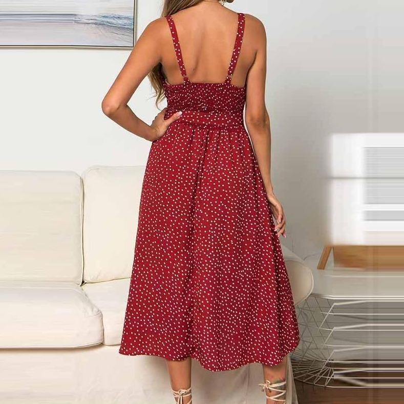 Damklänning med Prickar och Ruffles i Flödande Tyg, Fina Dam Klänningar 2