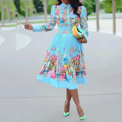 Damklänning Midi Rynkekjol Skjorta Stil Polyester 1