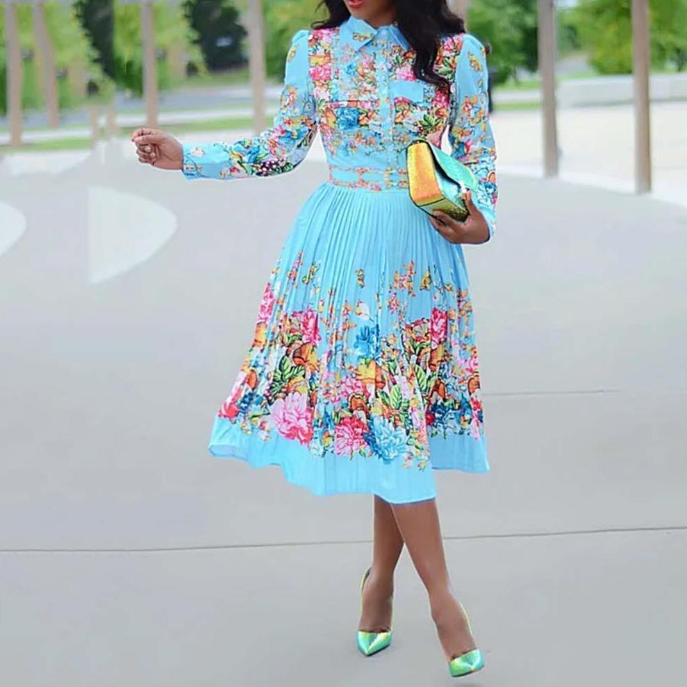 Damklänning Midi Rynkekjol Skjorta Stil Polyester 5