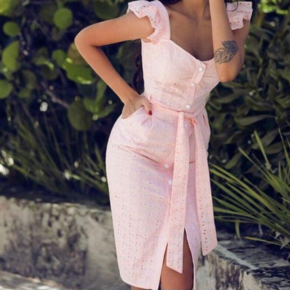 Variant image for Dam Midiklänning med Hålmönster och Ruffle Detaljer i Polyester-5