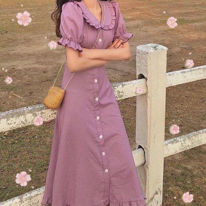 Kvinnors Miniklänning Med Ruffles Dekorativ Krage 100% Polyester-2