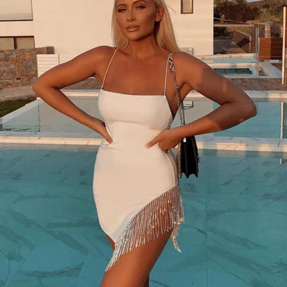 Kvinnors Glittrig Miniklänning Med Glänsande Kedja Polyester-3