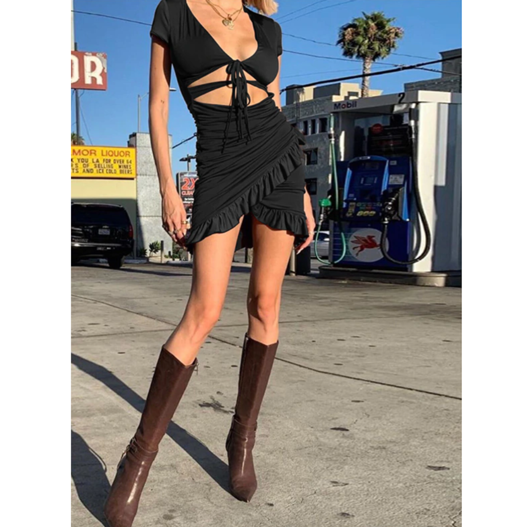 Kvinna Klänning Utskärningar Dekorativa Volanger Högkvalitativt Tyg 8