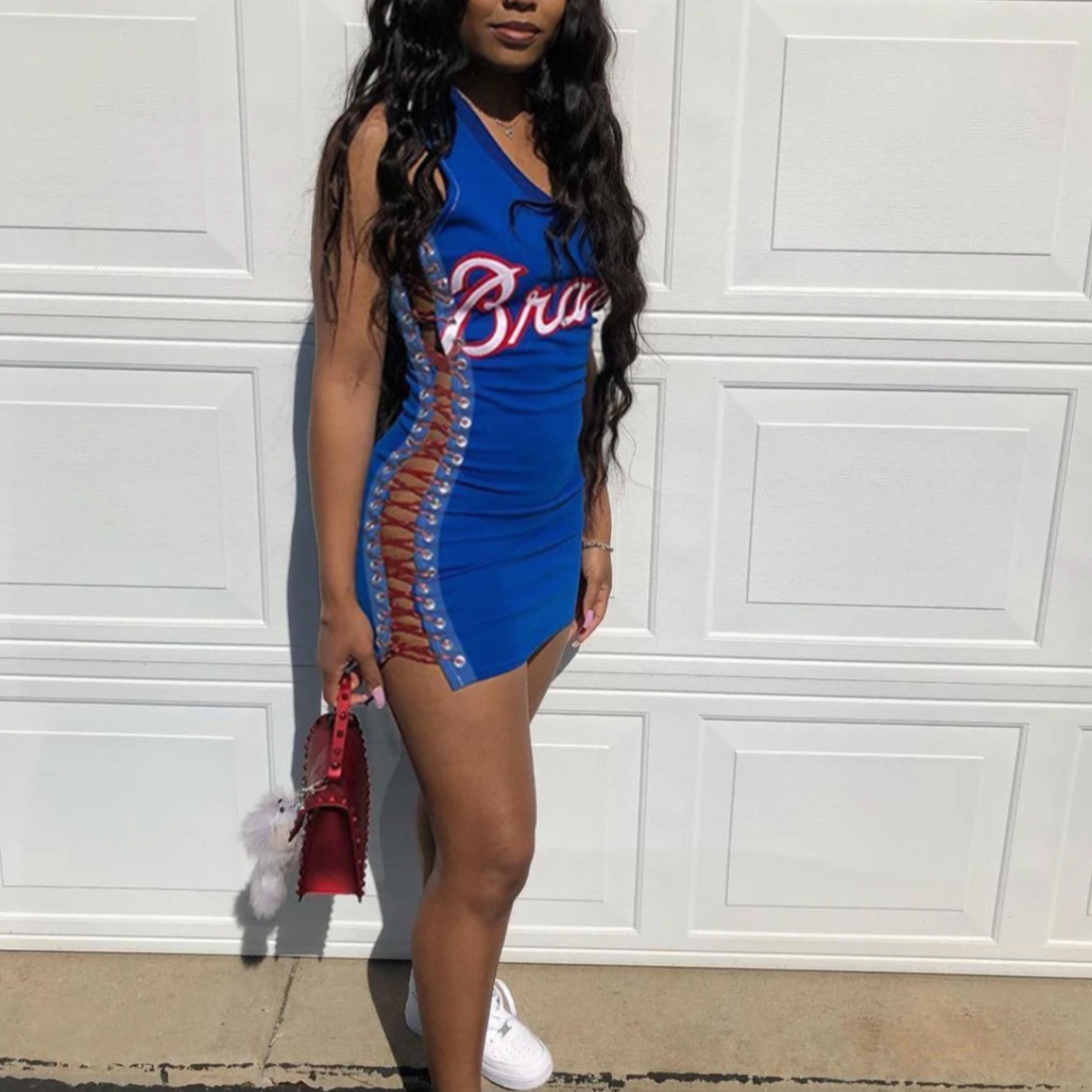 Kvinnors Miniklänning Snörning Polyester Elastan 8