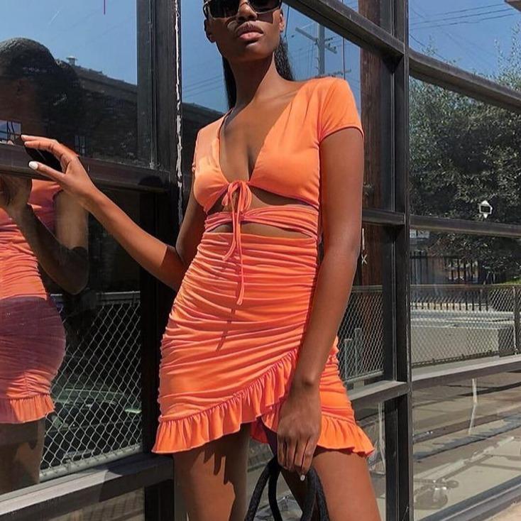 Kvinna Klänning Utskärningar Dekorativa Volanger Högkvalitativt Tyg 2