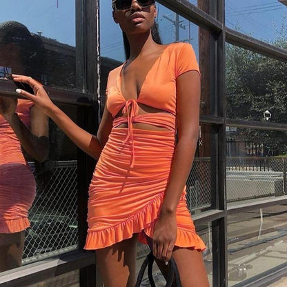 Kvinna Klänning Utskärningar Dekorativa Volanger Högkvalitativt Tyg 2