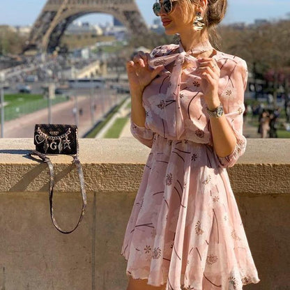 Kvinnors Miniklänning Blommönstrad 3/4 Ärmar 100% Bomull-3