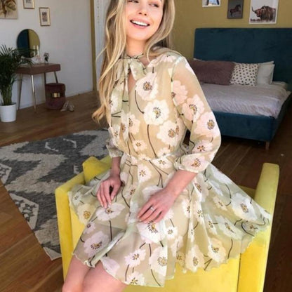 Kvinnors Miniklänning Blommönstrad 3/4 Ärmar 100% Bomull-2