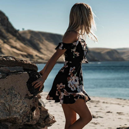 Fina Damklänningar Miniklänning med Blommönster och Ruffle Detaljer - Polyester, Kort Längd, S-XL 4