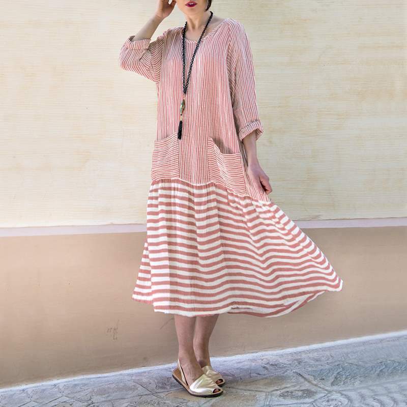 Dam Maxiklänning Svängande Design Bomull Polyester 4