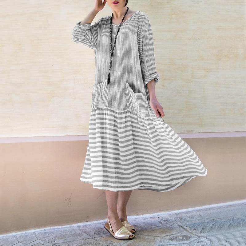 Dam Maxiklänning Svängande Design Bomull Polyester 5