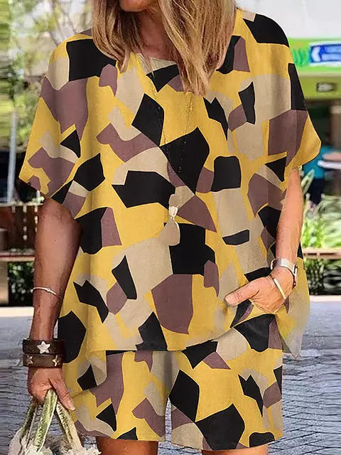 Dam Casual Set Prickmönstrad Blus Loose Fit Polyester Spandex-5